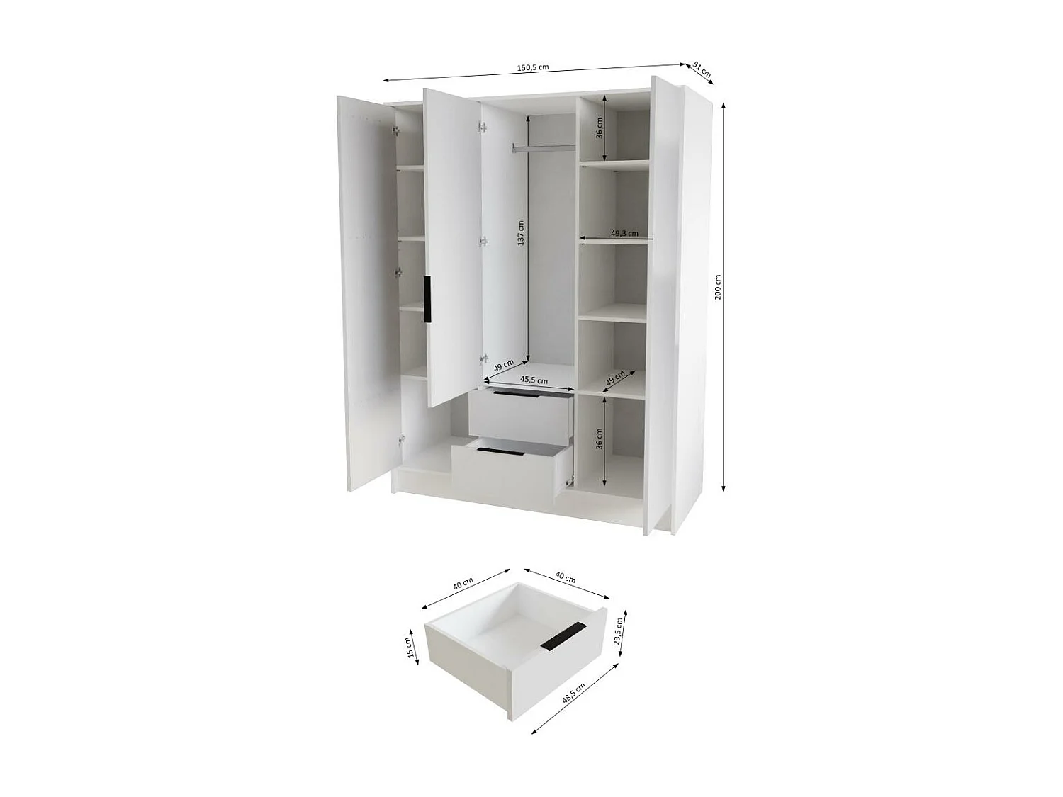 ARMOIRE A PORTES TOURNANTES Niko 150/51/200 cm chêne artisan+blanc