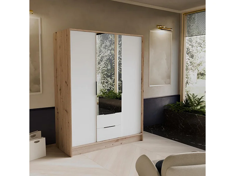 ARMOIRE A PORTES TOURNANTES Niko 150/51/200 cm chêne artisan+blanc