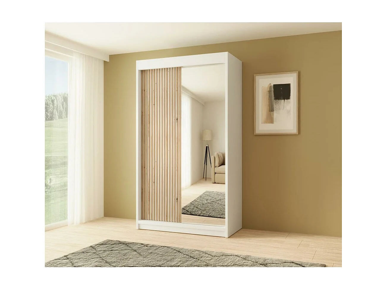 ARMOIRE A PORTES FERMÉES Void 120/215/58 2 portes blanc avec miroir