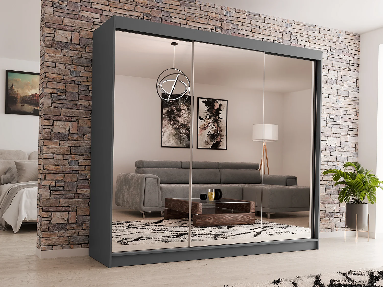 ARMOIRE À PORTES FERMÉES Debra 240/216/61 graphite avec miroir