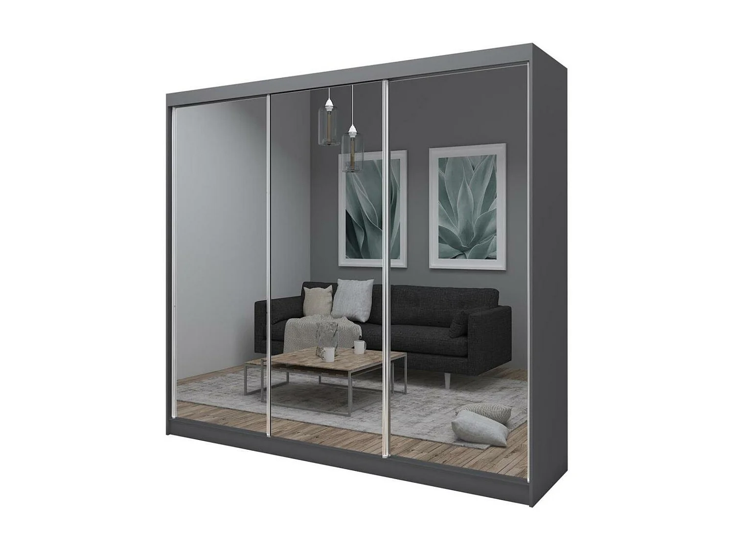 ARMOIRE À PORTES FERMÉES Debra 240/216/61 graphite avec miroir