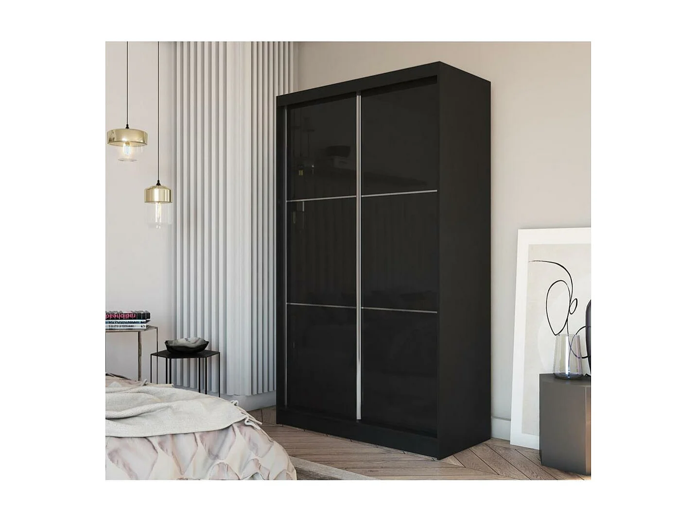 ARMOIRE A PORTES FERMÉES Viva 120/216/61 noir avec verre Lacobel et blocs-tiroirs