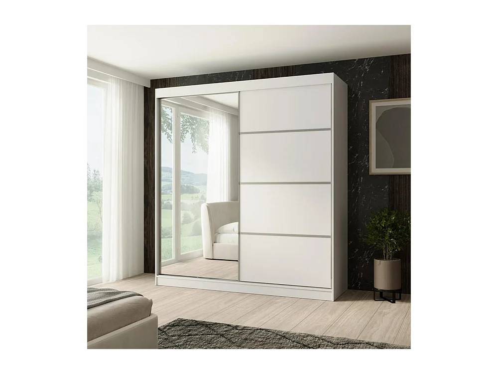 ARMOIRE A PORTES FERMÉES Paco 200/215/61 2 portes blanc avec miroir