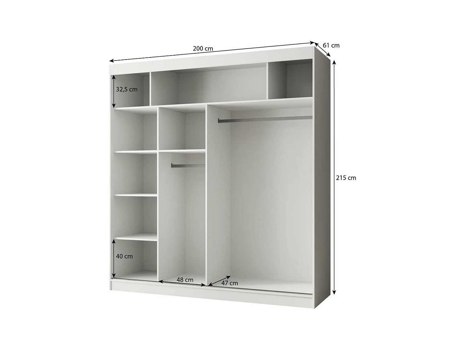 ARMOIRE A PORTES FERMÉES Paco 200/215/61 2 portes blanc avec miroir