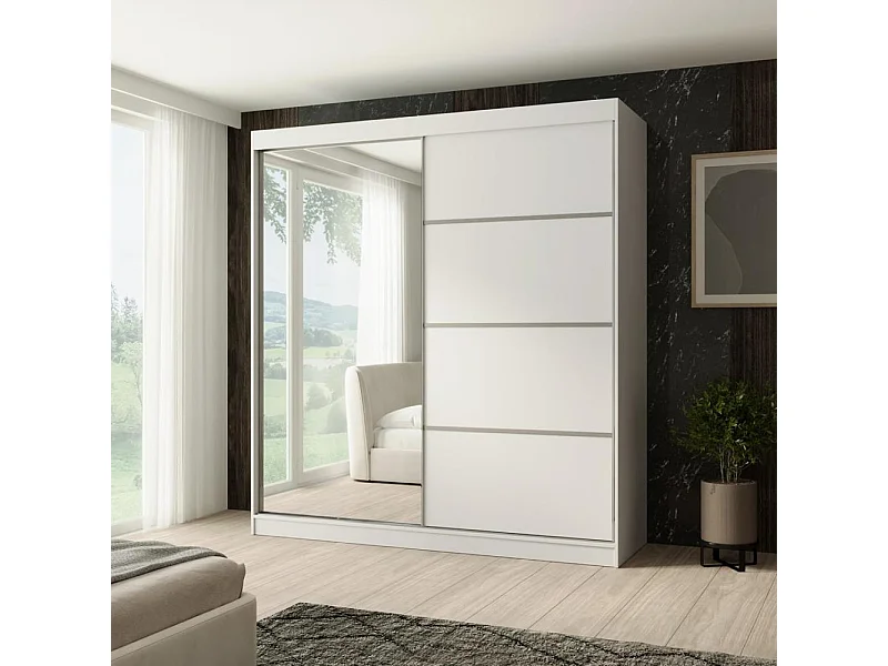 ARMOIRE A PORTES FERMÉES Paco 200/215/61 2 portes blanc avec miroir