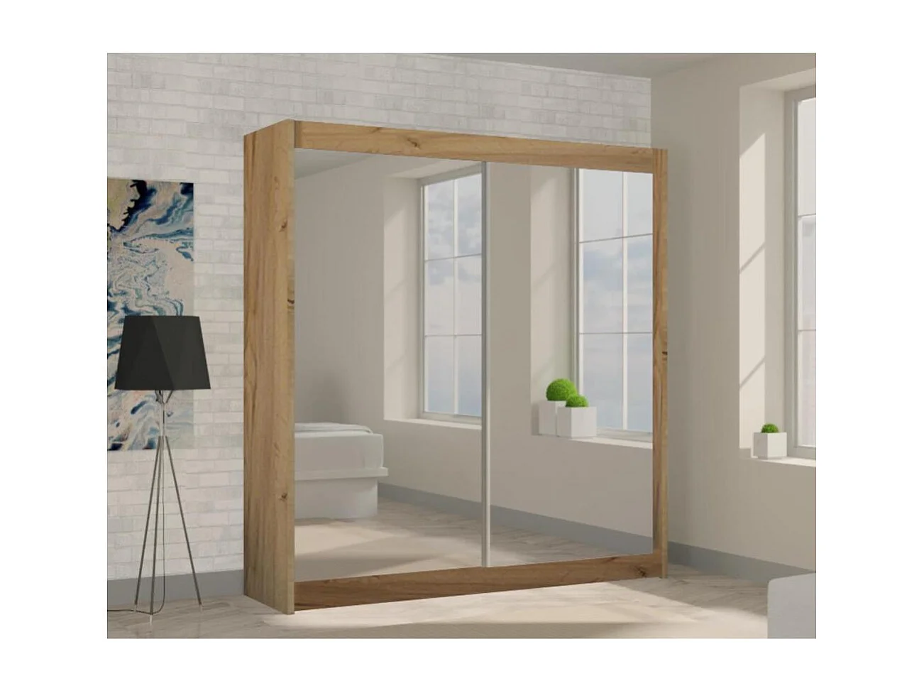 ARMOIRE À PORTES FERMÉES Debra 200/216/61 chêne Artisan avec miroir