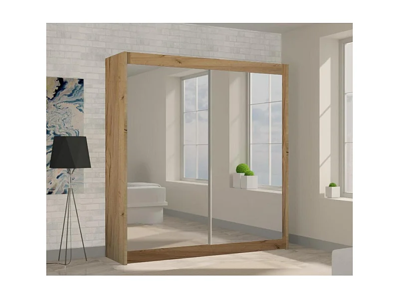 ARMOIRE À PORTES FERMÉES Debra 200/216/61 chêne Artisan avec miroir