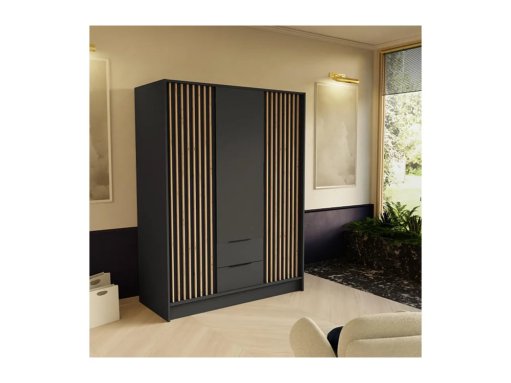 ARMOIRE À PORTES TIRÉES Nero 150/51/200 cm avec lamelles graphite