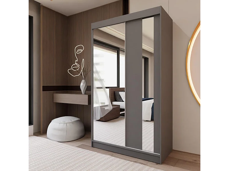 ARMOIRE A PORTES FERMÉES Gaja 120/216/61 graphite avec miroir