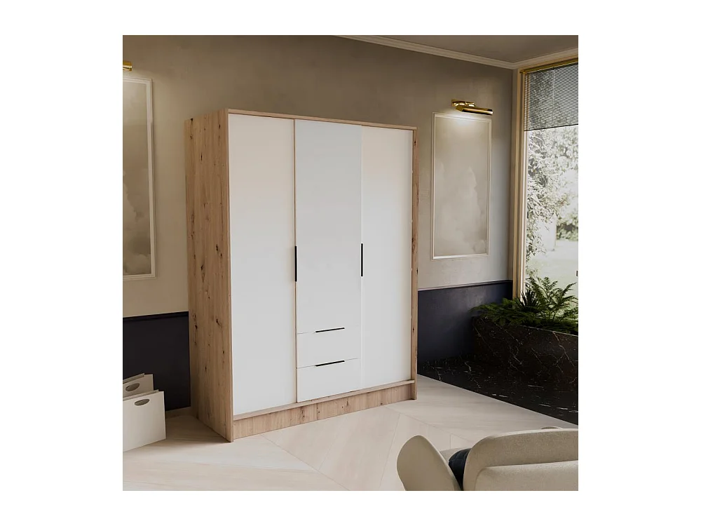 ARMOIRE A PORTES TOURNANTES Niko 150/51/200 cm chêne artisan+blanc