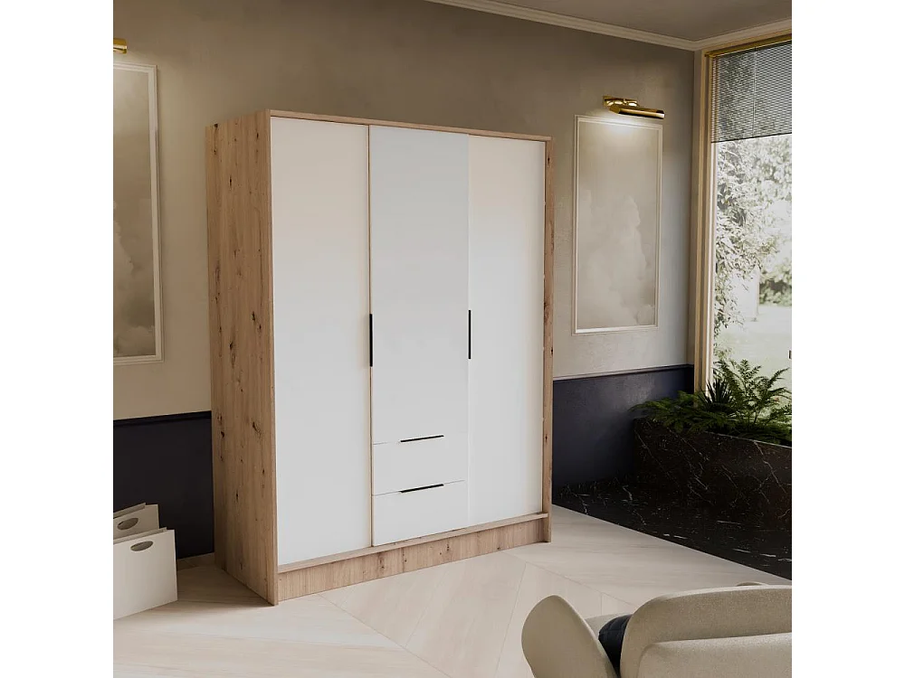 ARMOIRE A PORTES TOURNANTES Niko 150/51/200 cm chêne artisan+blanc