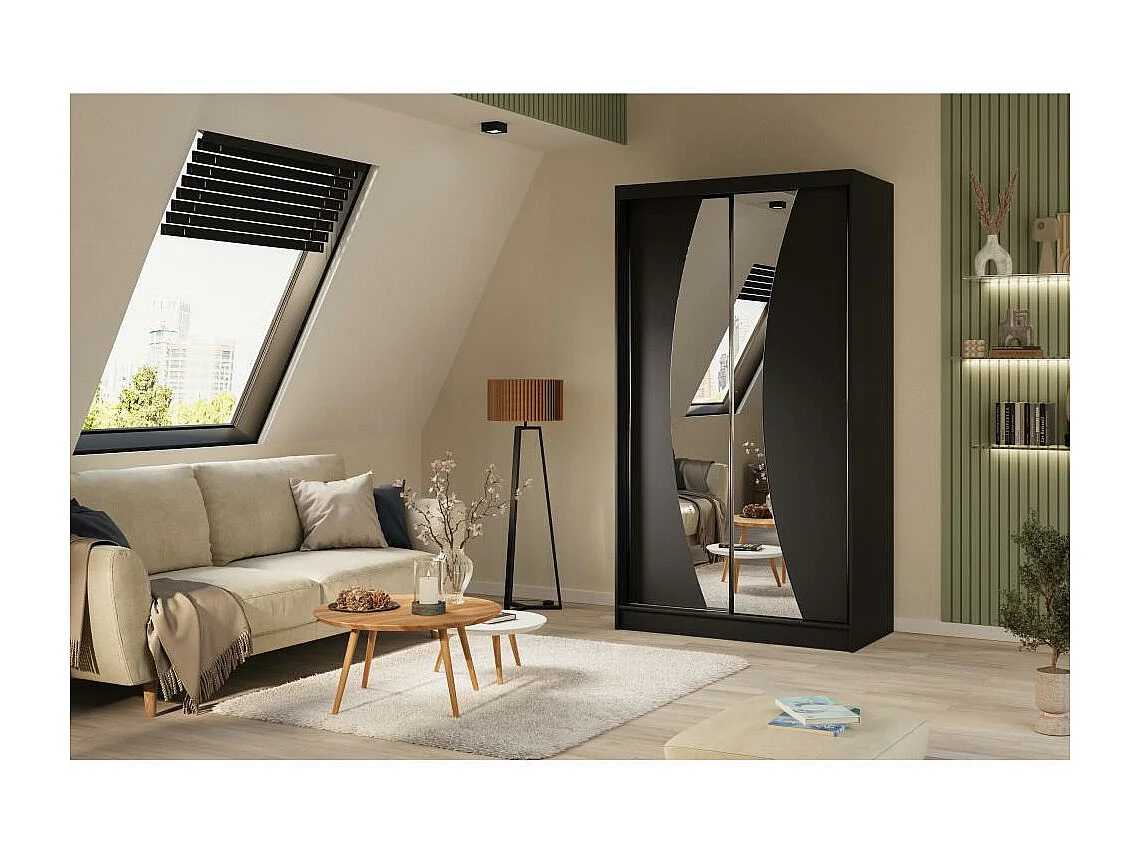 ARMOIRE A PORTES FERMÉES Vox 120/216/61 noir avec miroir et tiroirs