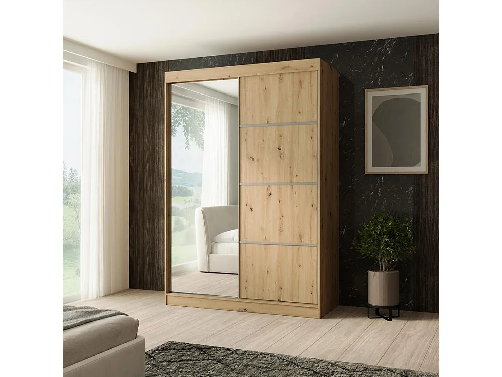 SCHWEBETÜRENSCHRANK Paco 150/215/61 2-türig eiche Craft mit Spiegel