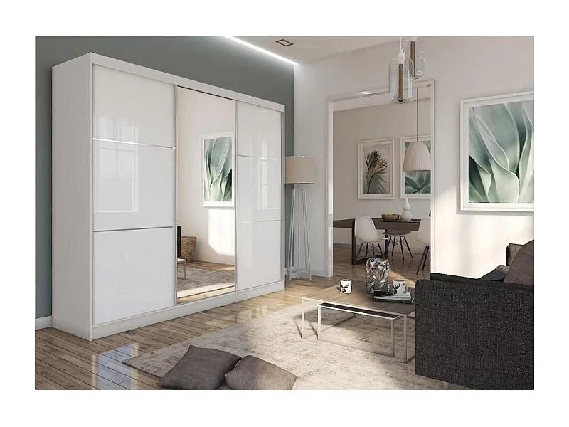 ARMOIRE A PORTES FERMÉES Viva II 240/216/61 cachemireavec verre Lacobel et tiroirs