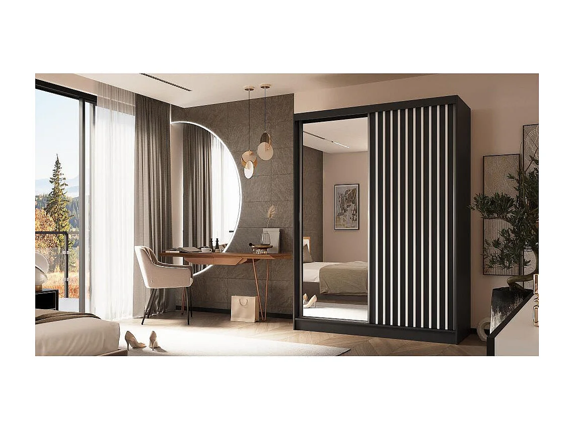 ARMOIRE A PORTES FERMÉES Helix 160/216/61 noir+blanc avec inserts de tiroirs