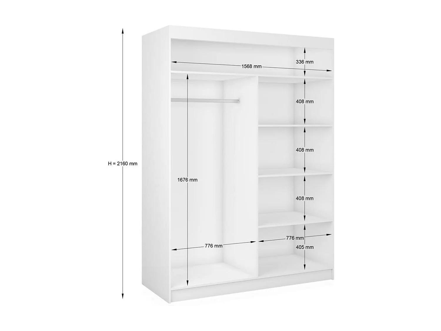 ARMOIRE A PORTES FERMÉES Helix 160/216/61 noir+blanc avec inserts de tiroirs