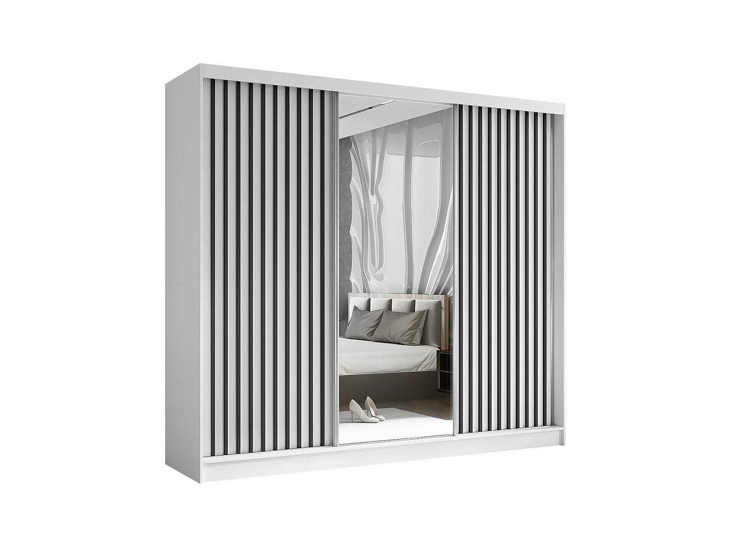 SCHWEBETÜRENSCHRANK Helix 240/216/61 weiß+schwarz