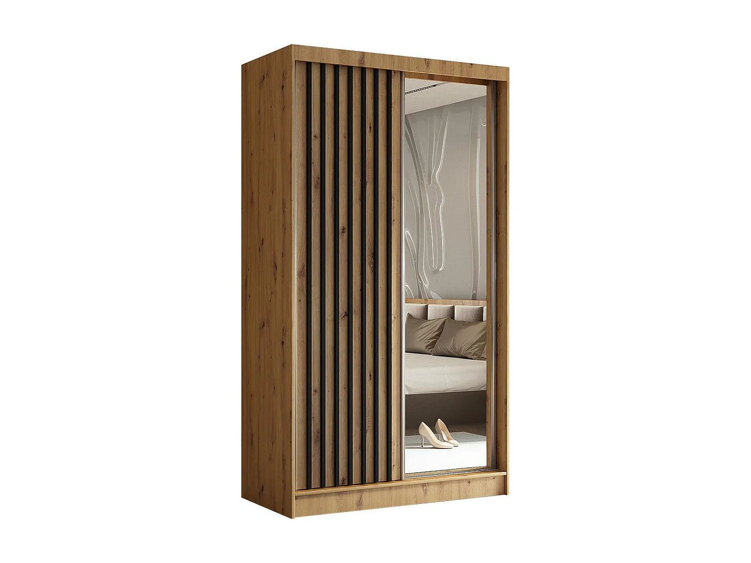 ARMOIRE A PORTES FERMÉES Helix 120/216/61 chêne artisan+noir avec blocs-tiroirs