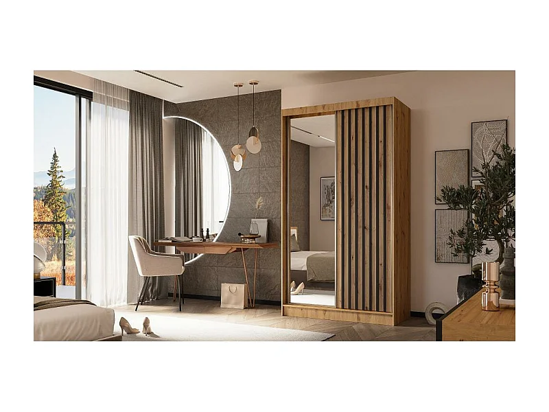 Hangkast Helix 120/216/61 eiken ambacht+zwart met lade-inzetstukken