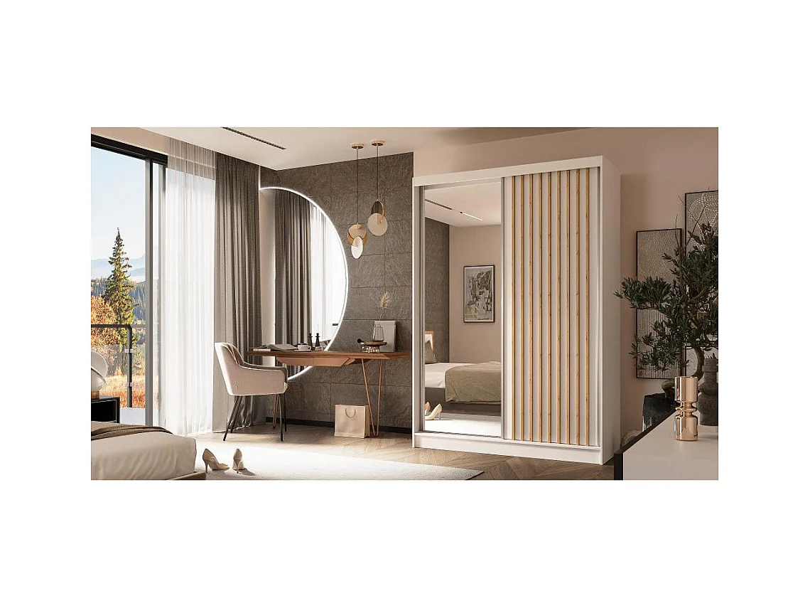 ARMOIRE A PORTES FERMÉES Helix 120/216/61 blanc+chêne artisan avec inserts à tiroirs