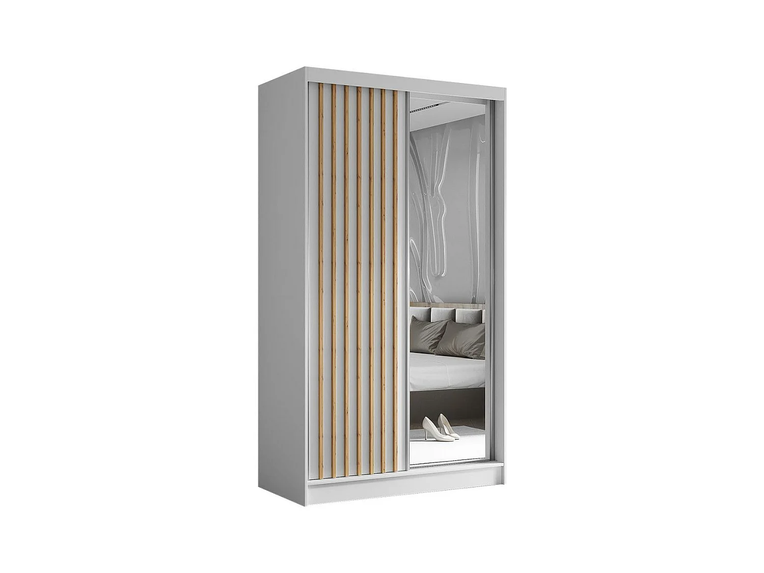 ARMOIRE A PORTES FERMÉES Helix 120/216/61 blanc+chêne artisan avec inserts à tiroirs