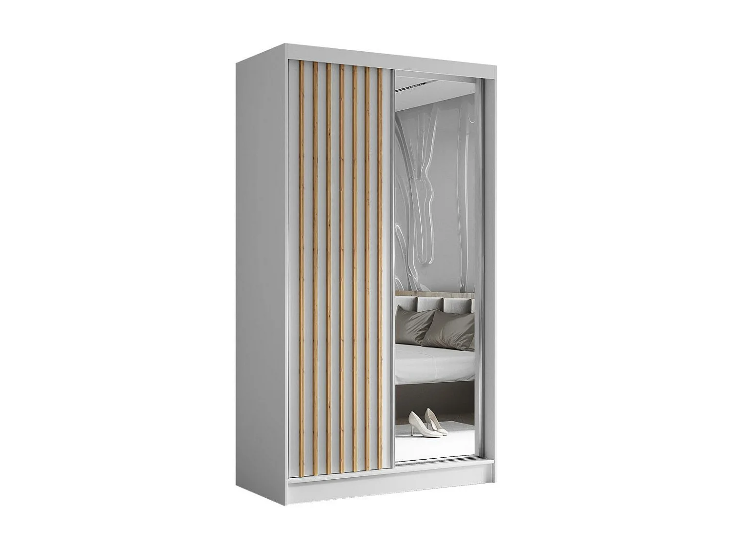 ARMOIRE A PORTES FERMÉES Helix 120/216/61 blanc+chêne artisan avec inserts à tiroirs