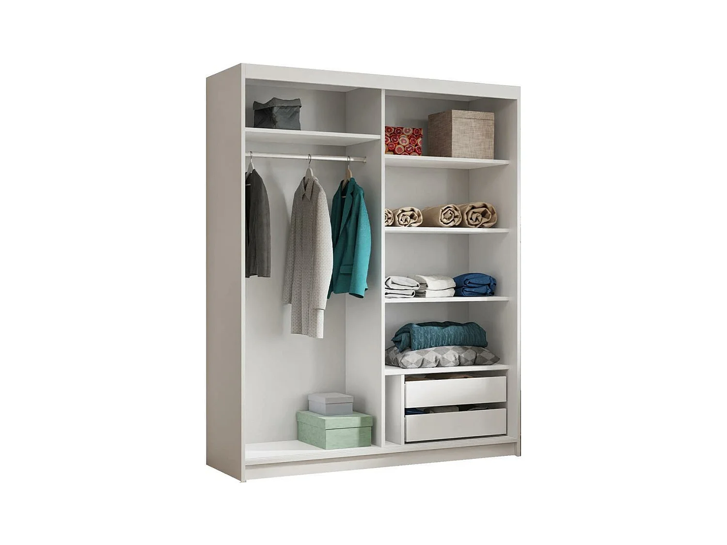 ARMOIRE A PORTES FERMÉES Hela 160/205/60 2 portes blanc avec tiroirs