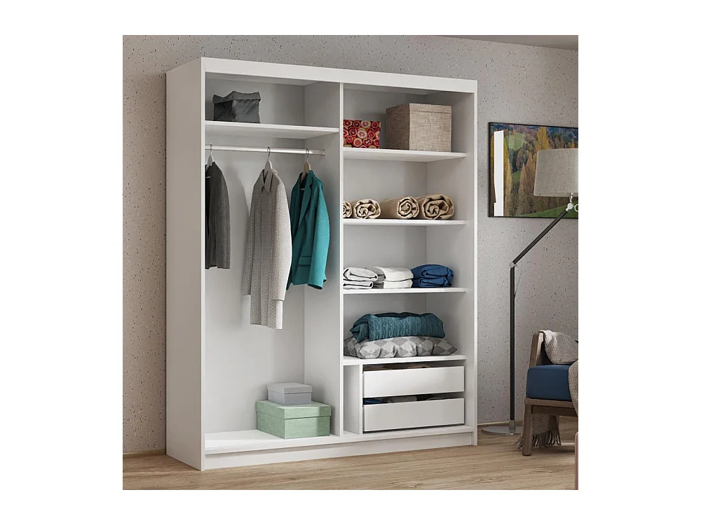 ARMOIRE A PORTES FERMÉES Hela 160/205/60 2 portes blanc avec tiroirs