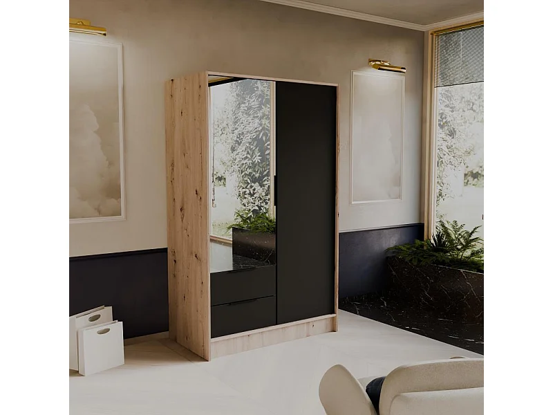 ARMOIRE À PORTES FERMÉES Niko 100/51/200 cm chêne artisan+noir