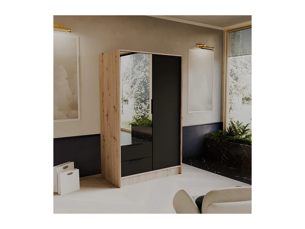 ARMOIRE À PORTES FERMÉES Niko 100/51/200 cm chêne artisan+noir