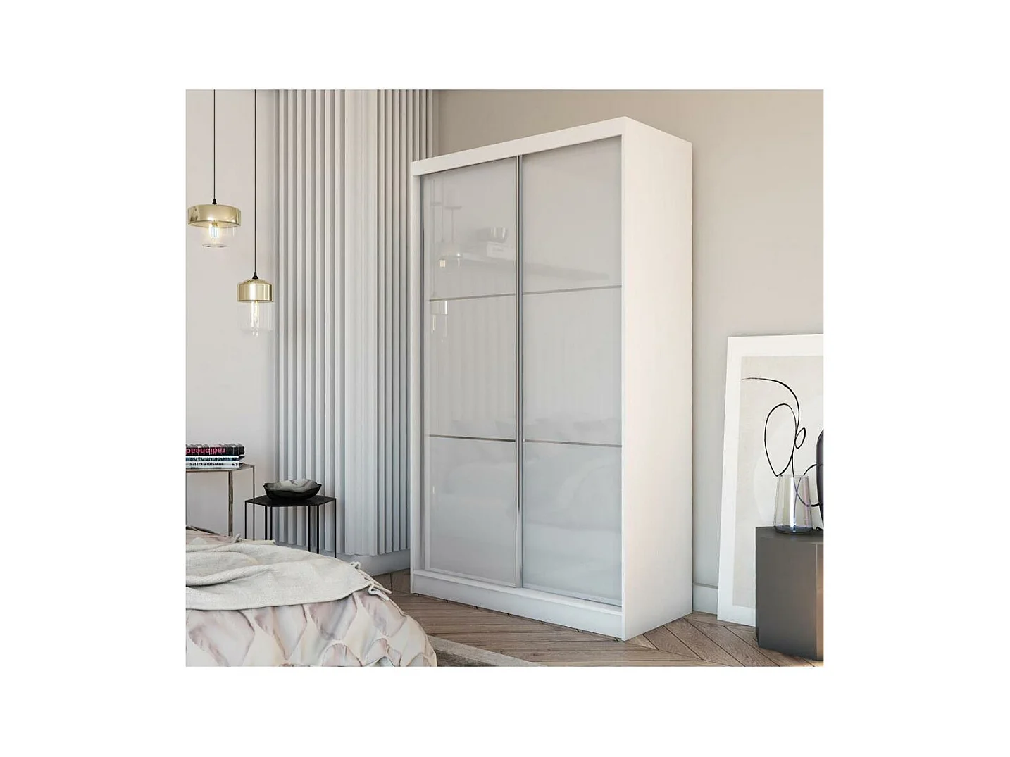 SCHWEBETÜRENSCHRANK Viva 120/216/61 weiß mit Lacobel-Glas