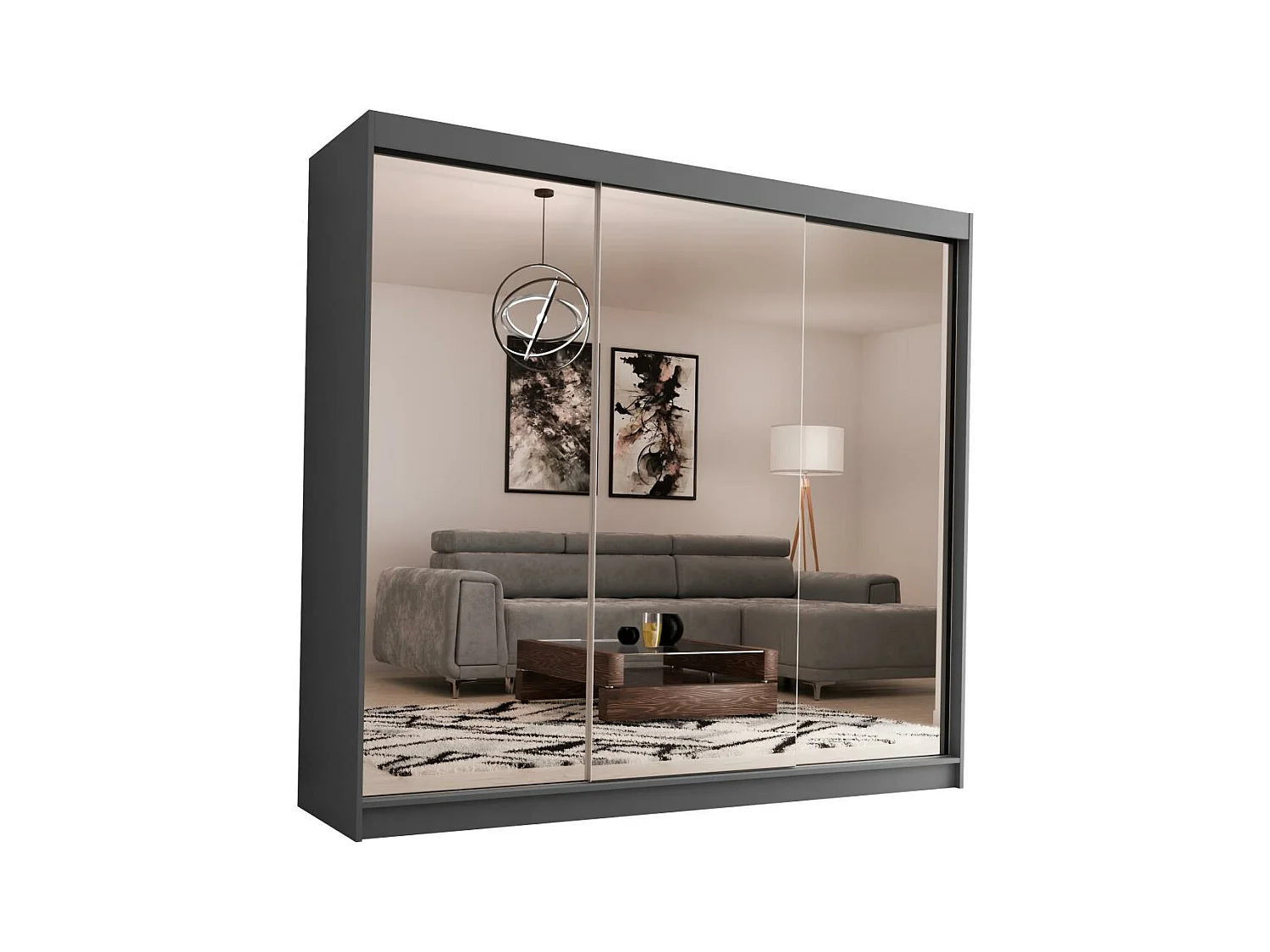ARMOIRE À PORTES FERMÉES Debra 240/216/61 graphite avec miroir et tiroirs