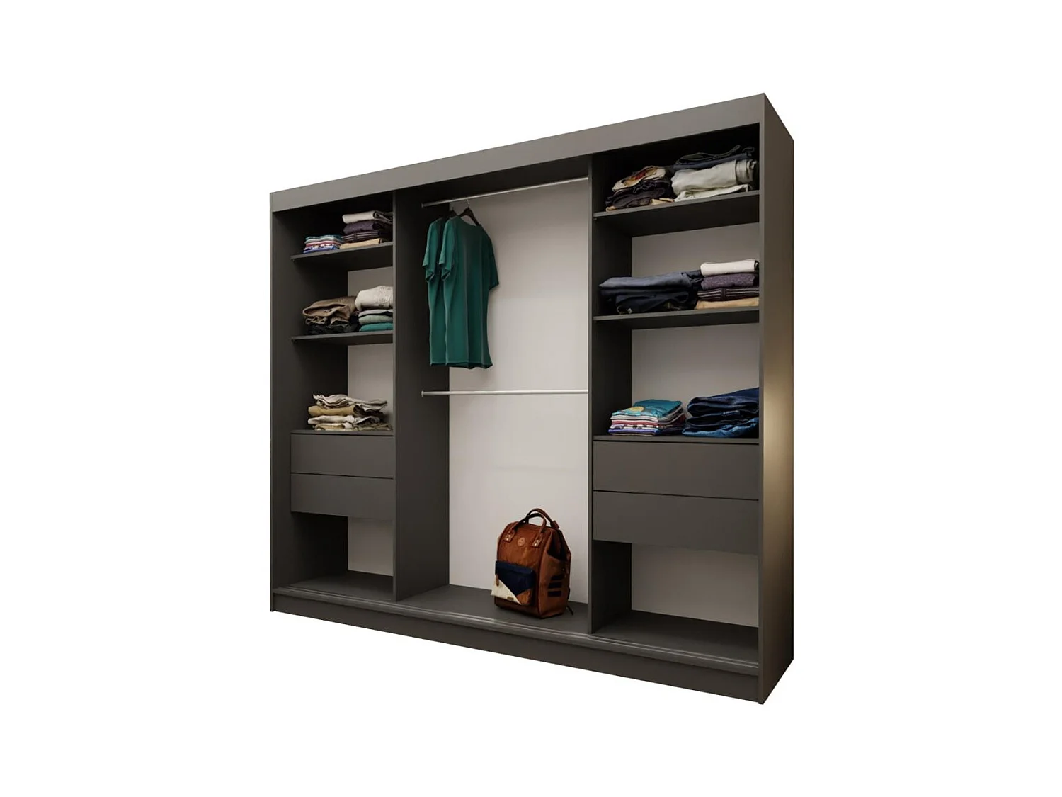 ARMOIRE À PORTES FERMÉES Debra 240/216/61 graphite avec miroir et tiroirs