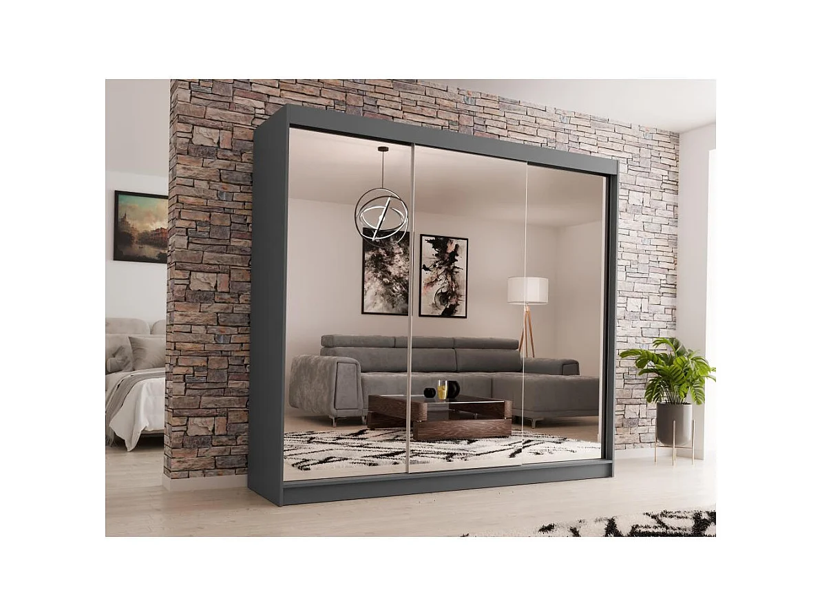 SCHWEBETÜRENSCHRANK Debra 240/216/61 graphit mit Spiegel und Schubladen