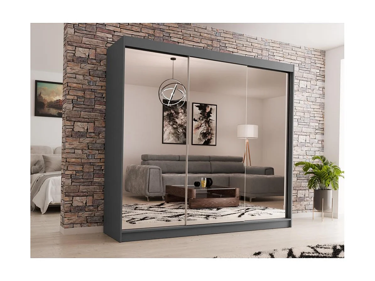 SCHWEBETÜRENSCHRANK Debra 240/216/61 graphit mit Spiegel und Schubladen