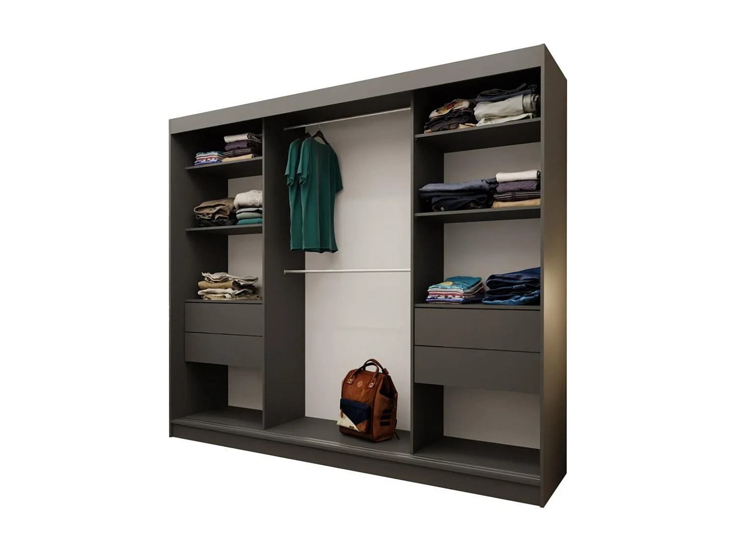 SCHWEBETÜRENSCHRANK Debra 240/216/61 graphit mit Spiegel und Schubladen