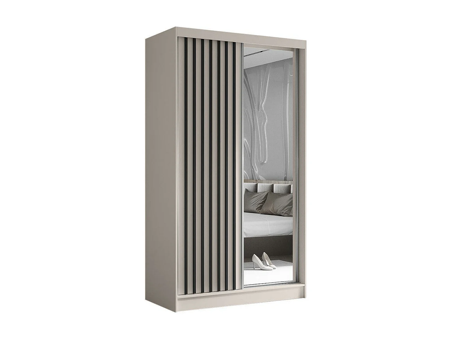 SCHWEBETÜRENSCHRANK Helix II 120/216/61 kaschmir+schwarz mit Schubladen