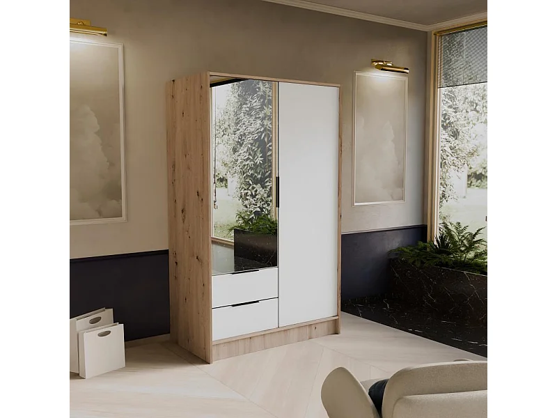 ARMOIRE A PORTES TOURNANTES Niko 100/51/200 cm chêne artisan+blanc