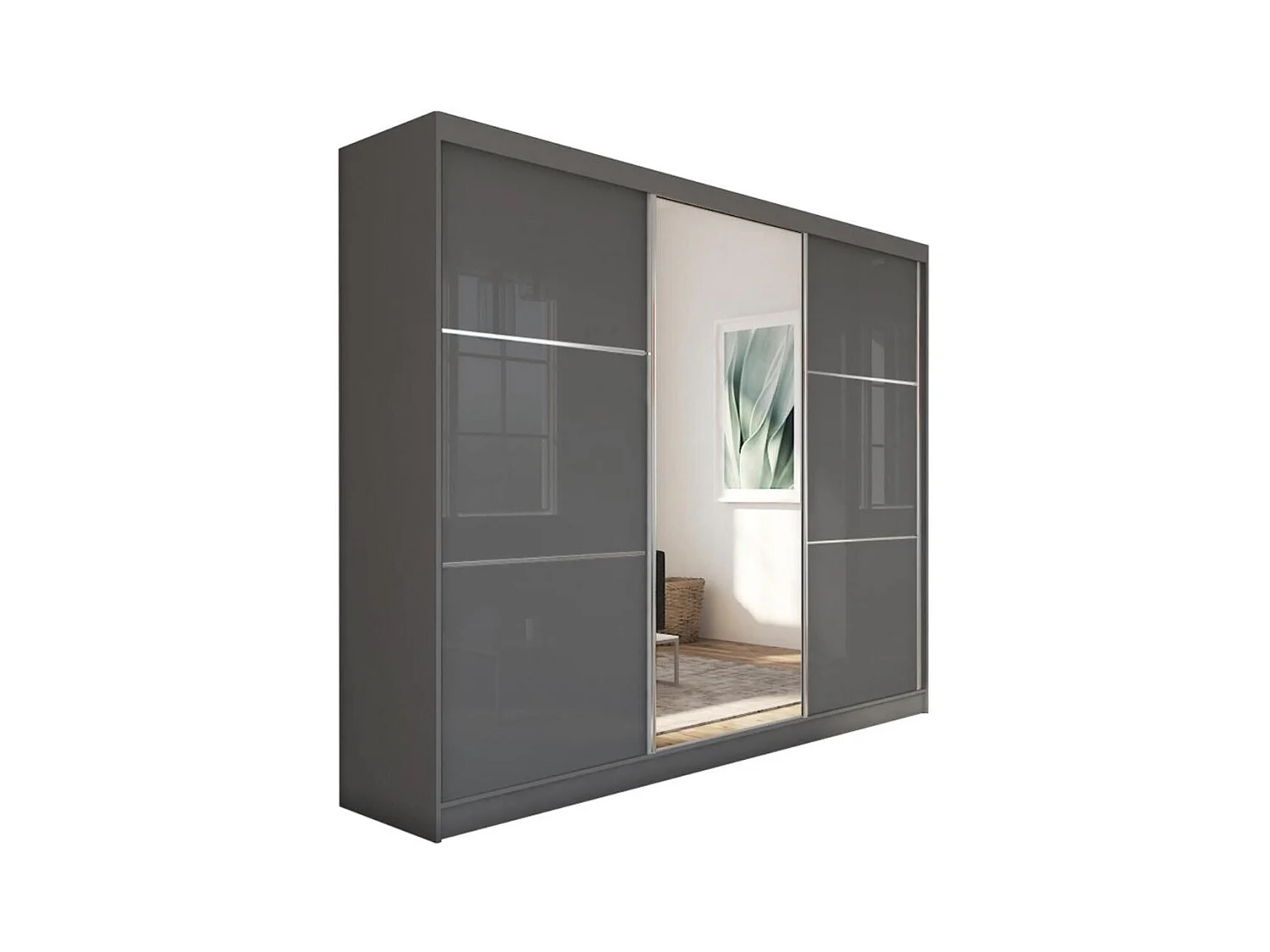 SCHWEBETÜRENSCHRANK Viva 240/216/61 graphit mit Spiegel und Schubladen