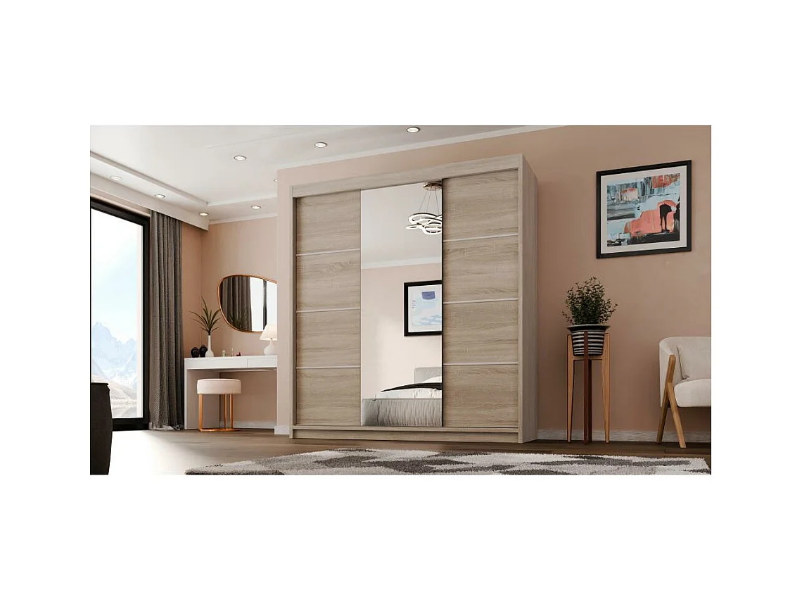 SCHWEBETÜRENSCHRANK Milo 200/215/58 3-türig eiche sonoma mit Spiegel