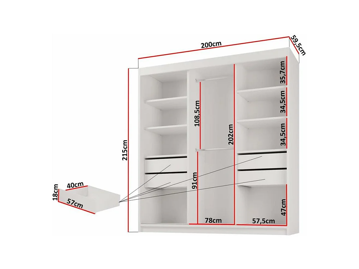 SCHWEBETÜRENSCHRANK Milo 200/215/58 3-türig eiche sonoma mit Spiegel