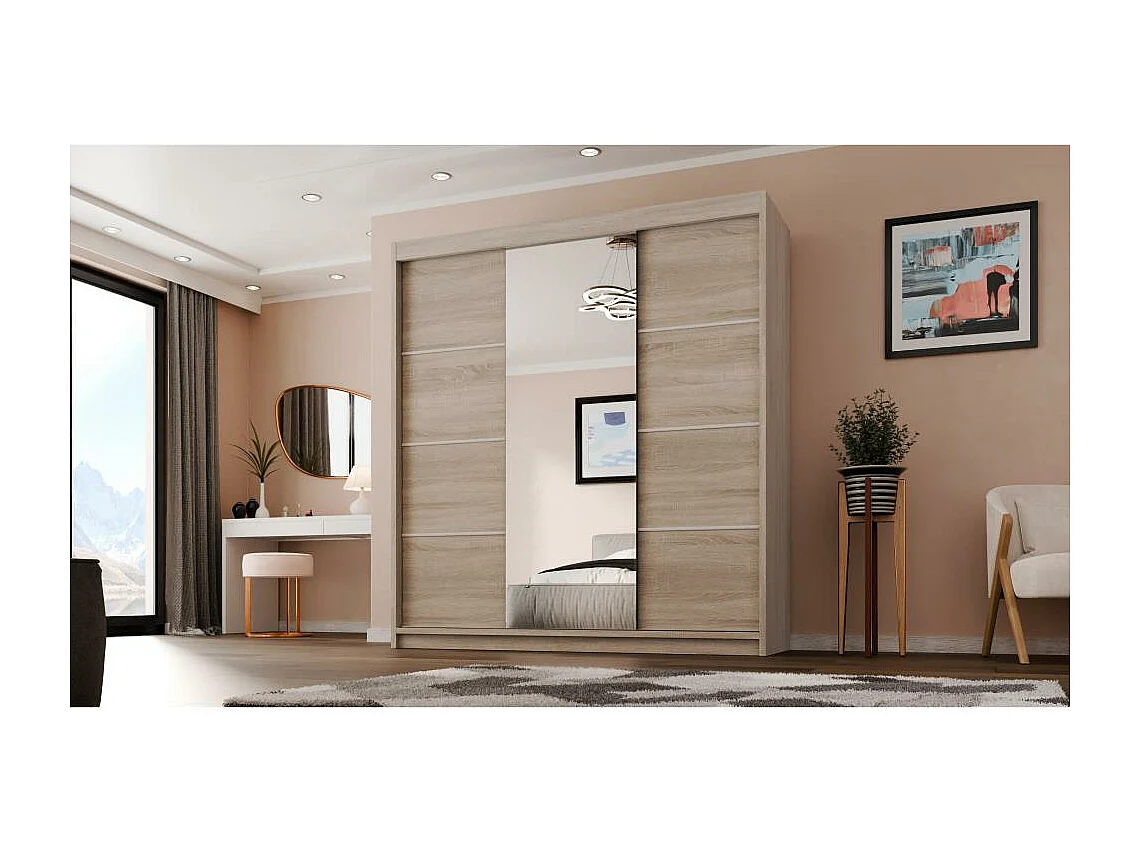 ARMOIRE A PORTES FERMÉES Milo 200/215/58 3 portes chêne sonoma avec miroir