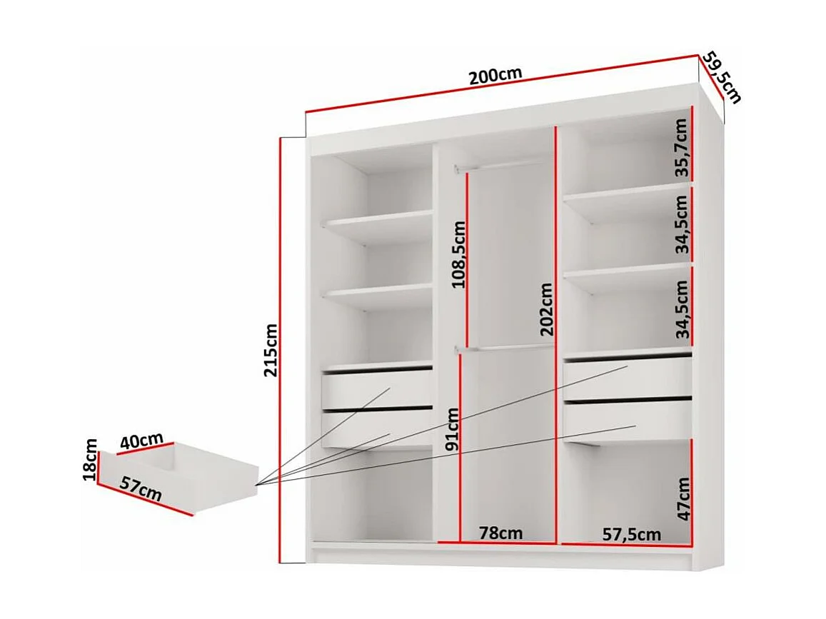 ARMOIRE A PORTES FERMÉES Milo 200/215/58 3 portes chêne sonoma avec miroir