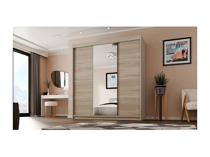 ARMOIRE A PORTES FERMÉES Milo 200/215/58 3 portes chêne sonoma avec miroir