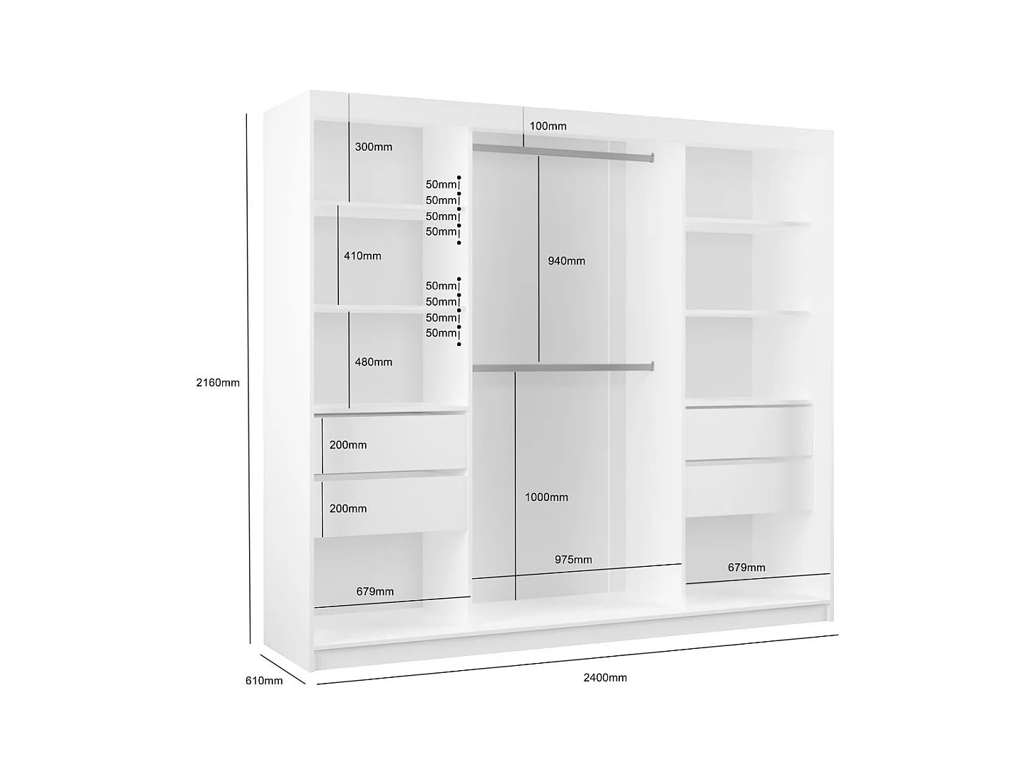 ARMOIRE À PORTES FERMÉES Vox 240/216/61 noir avec miroir et tiroirs