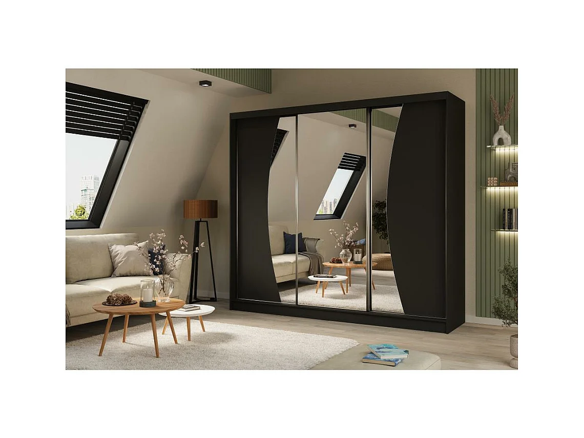 ARMOIRE À PORTES FERMÉES Vox 240/216/61 noir avec miroir et tiroirs