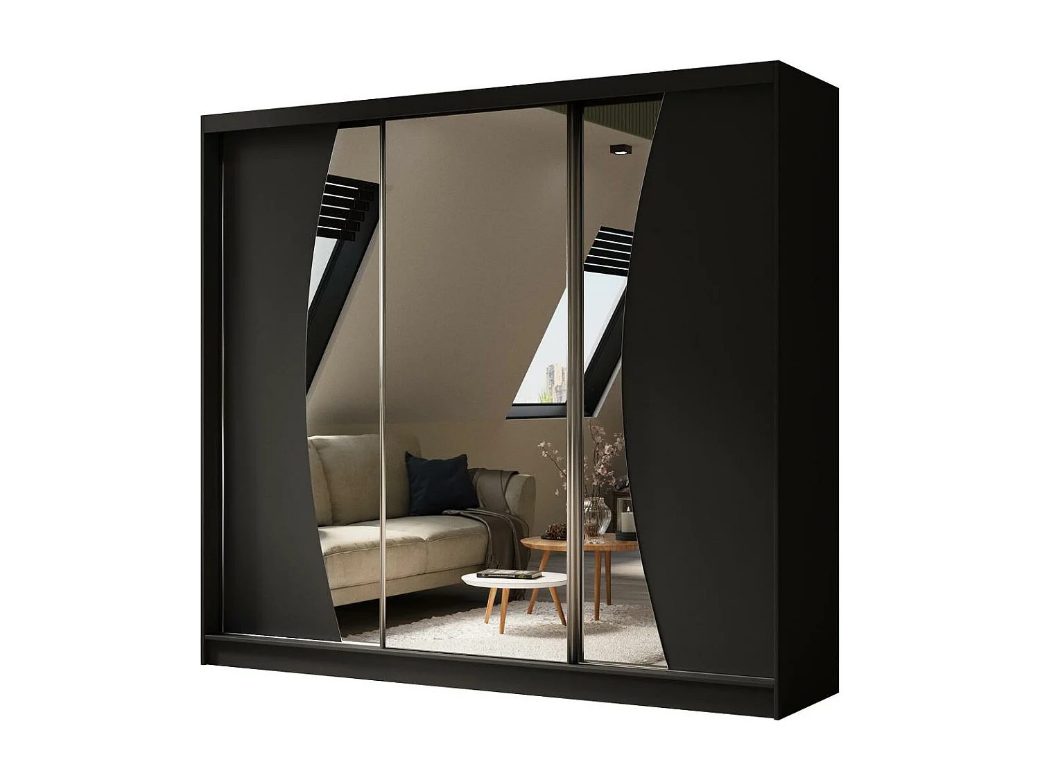 ARMOIRE À PORTES FERMÉES Vox 240/216/61 noir avec miroir et tiroirs