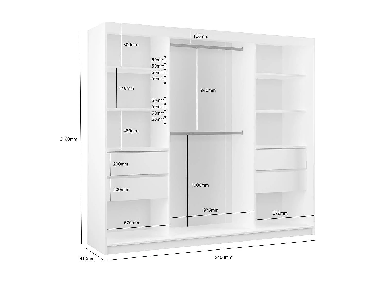 ARMOIRE À PORTES FERMÉES Vox 240/216/61 noir avec miroir et tiroirs