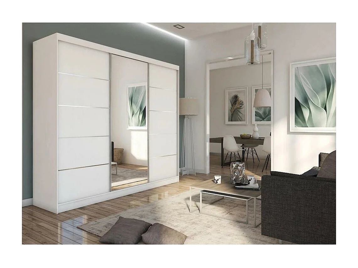 SCHWEBETÜRENSCHRANK Marika 240/216/61 weiß mit Spiegel und Schubladen