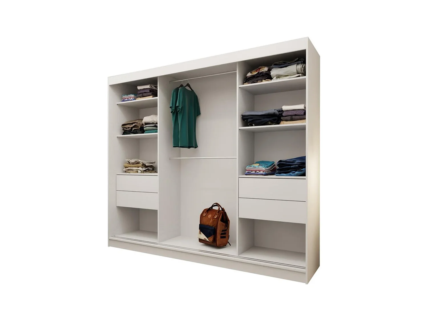 SCHWEBETÜRENSCHRANK Marika 240/216/61 weiß mit Spiegel und Schubladen